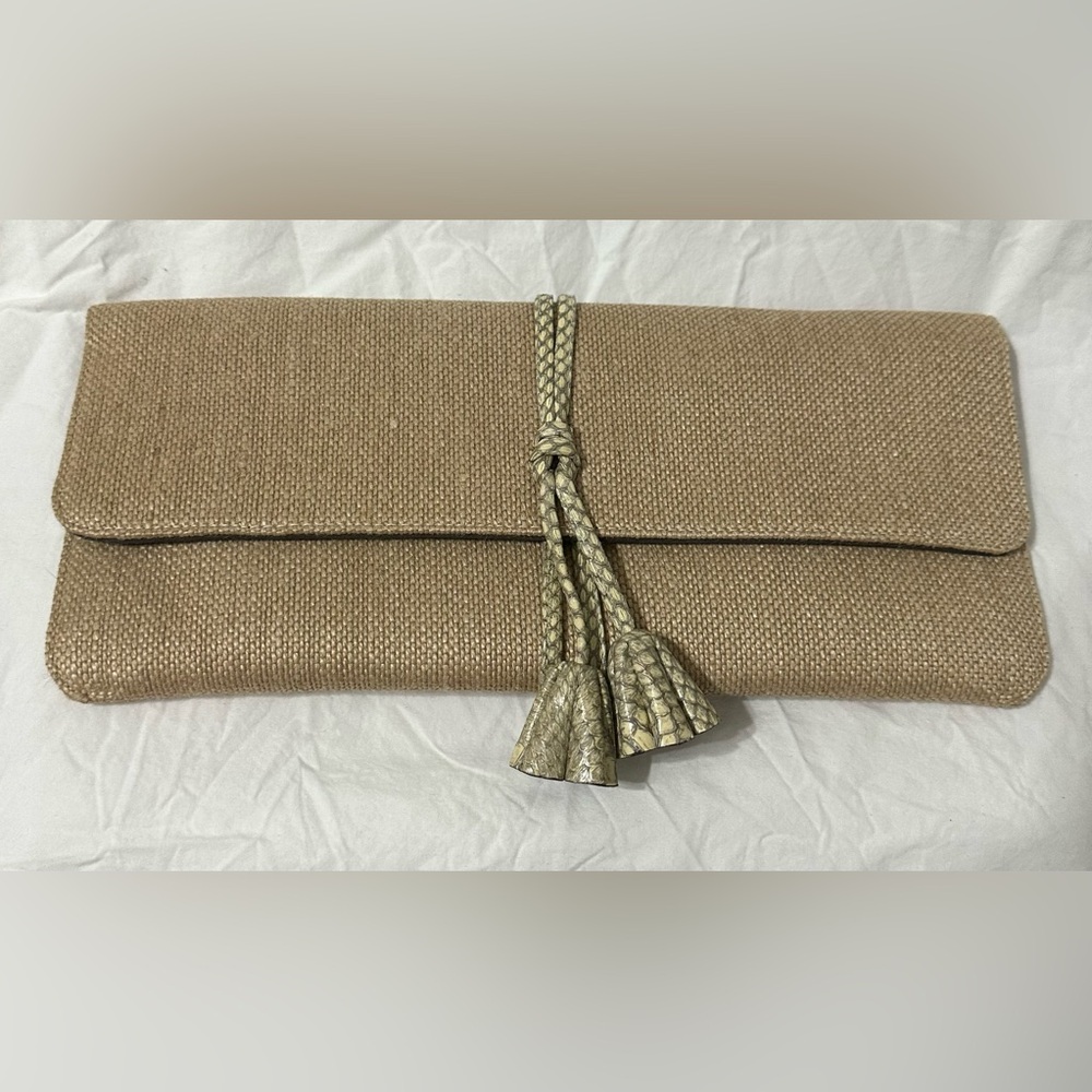 Chic Tan Clutch with Braided Tassel